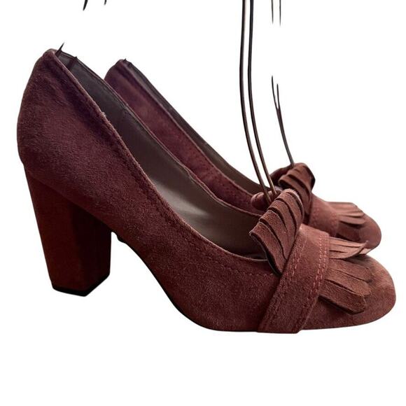Steven Steve Madden Jade Suede Kiltie Fringe Block High Heels Pumps Shoes sz 7 - Picture 1 of 16